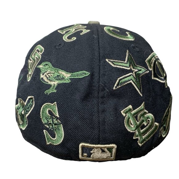 New Era Cap MLB All Over Team Logos 59Fifty Baseball Fitted Camo Hat  7 1/4 Rare - Picture 3 of 16